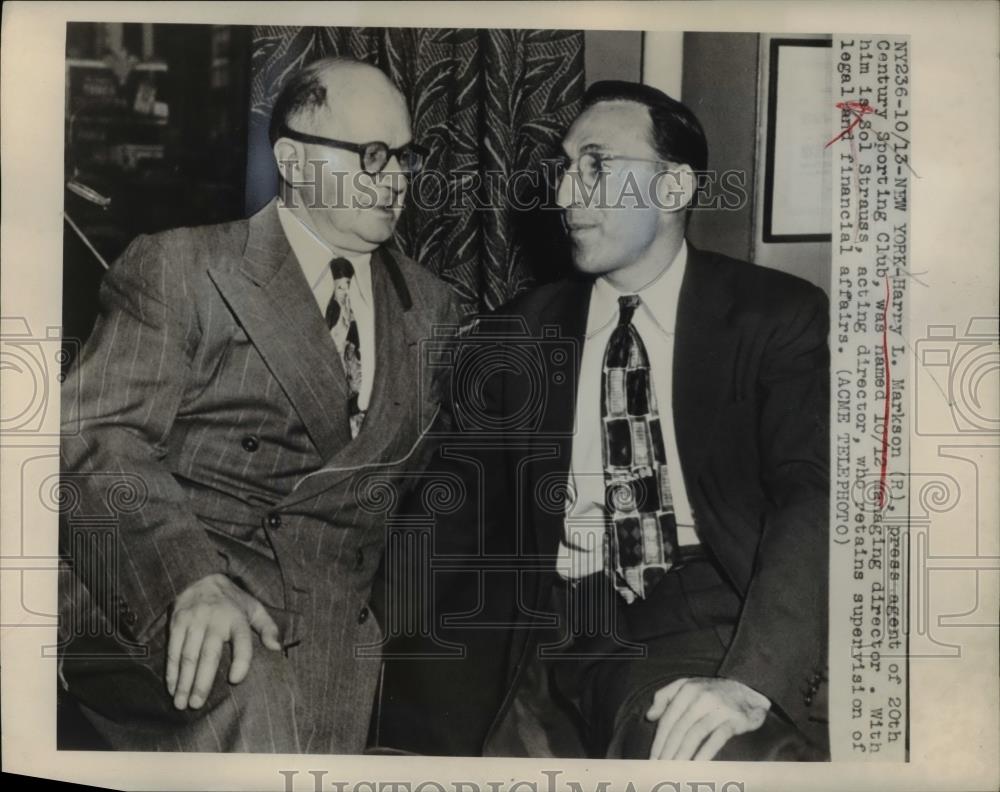 1948 Press Photo NYC Harry L Markson press agent &amp; Sol Strauss - Historic Images