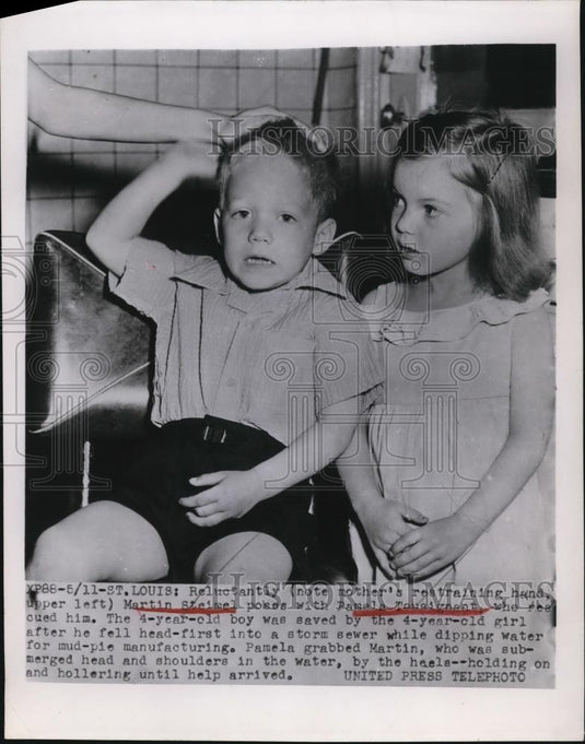 1953 Press Photo Four-year-old Girl Saved the Four-year-old Boy - Historic Images