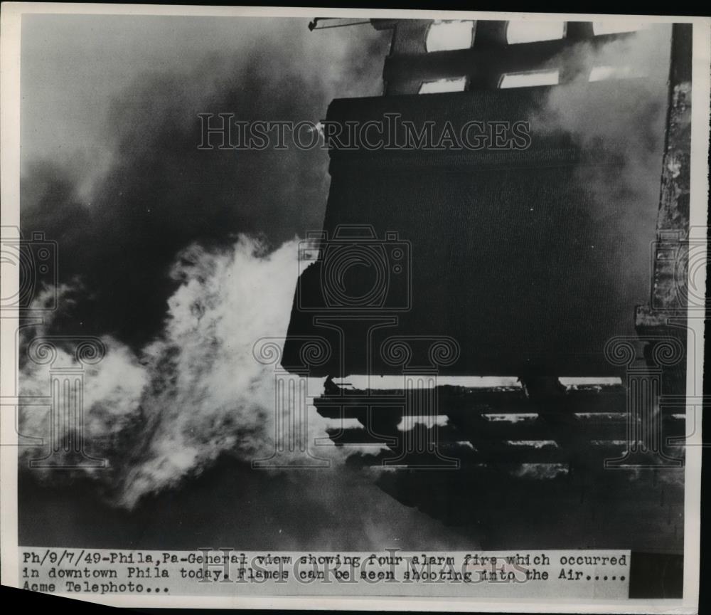 1949 Press Photo General view showing four alarm fires at downtown Philadelphia - Historic Images