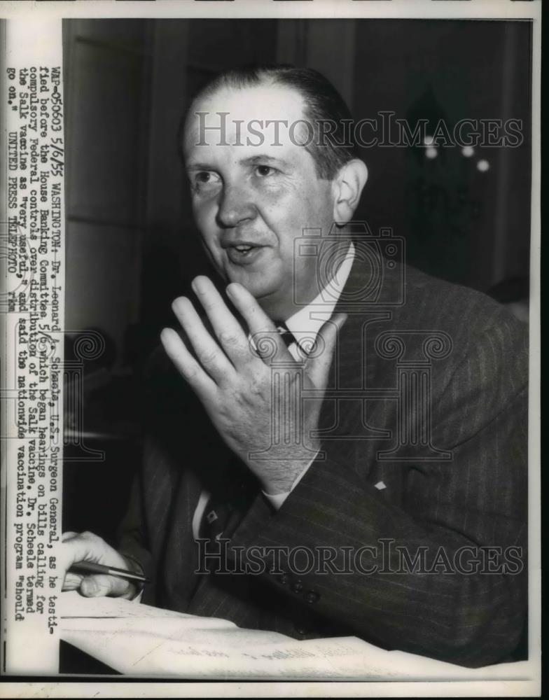 1955 Press Photo Dr. Leonard Scheele testified before House Banking Committee - Historic Images