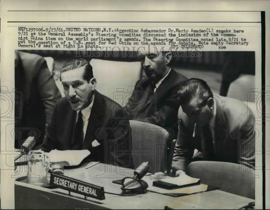1961 Press Photo Ambassador Doctor Mario Amadeo speaking at United Nations - Historic Images