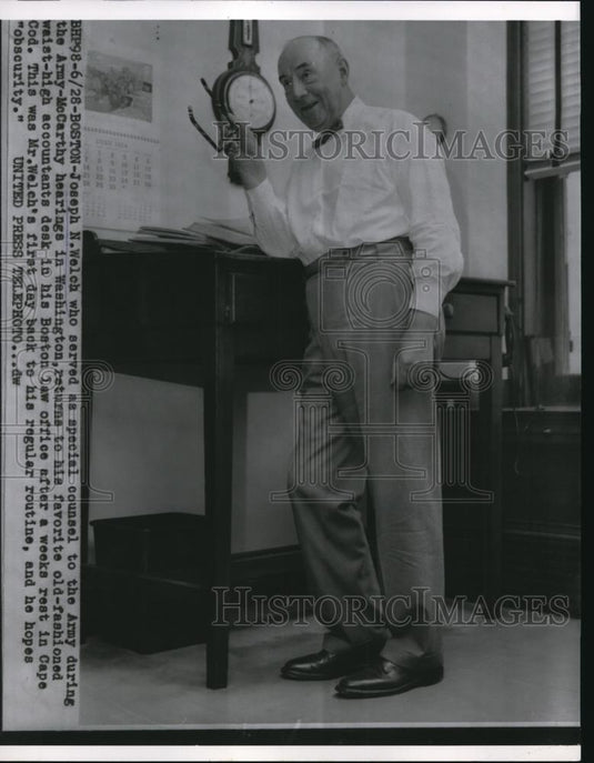 1954 Press Photo Joseph Welch Boston Massachusetts, US Army - Historic Images