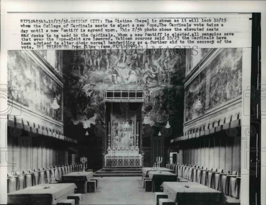1958 Press Photo The elevated seats and desks to be used by the Cardinals - Historic Images