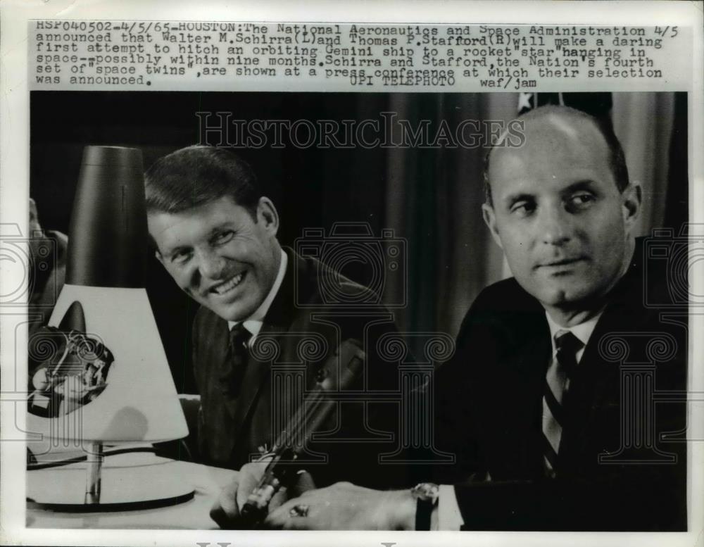 1965 Press Photo "Space twins", Walter M. Schirra (L) and Thomas P. Stafford (R) - Historic Images