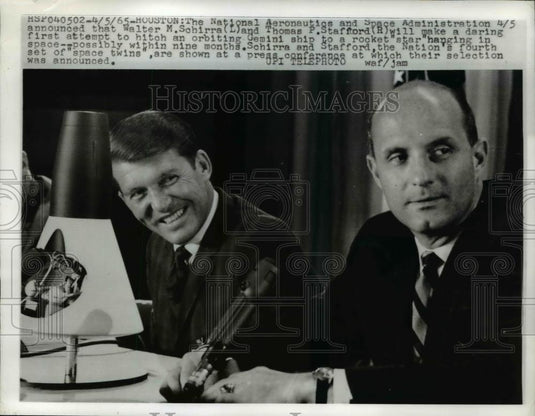 1965 Press Photo "Space twins", Walter M. Schirra (L) and Thomas P. Stafford (R) - Historic Images