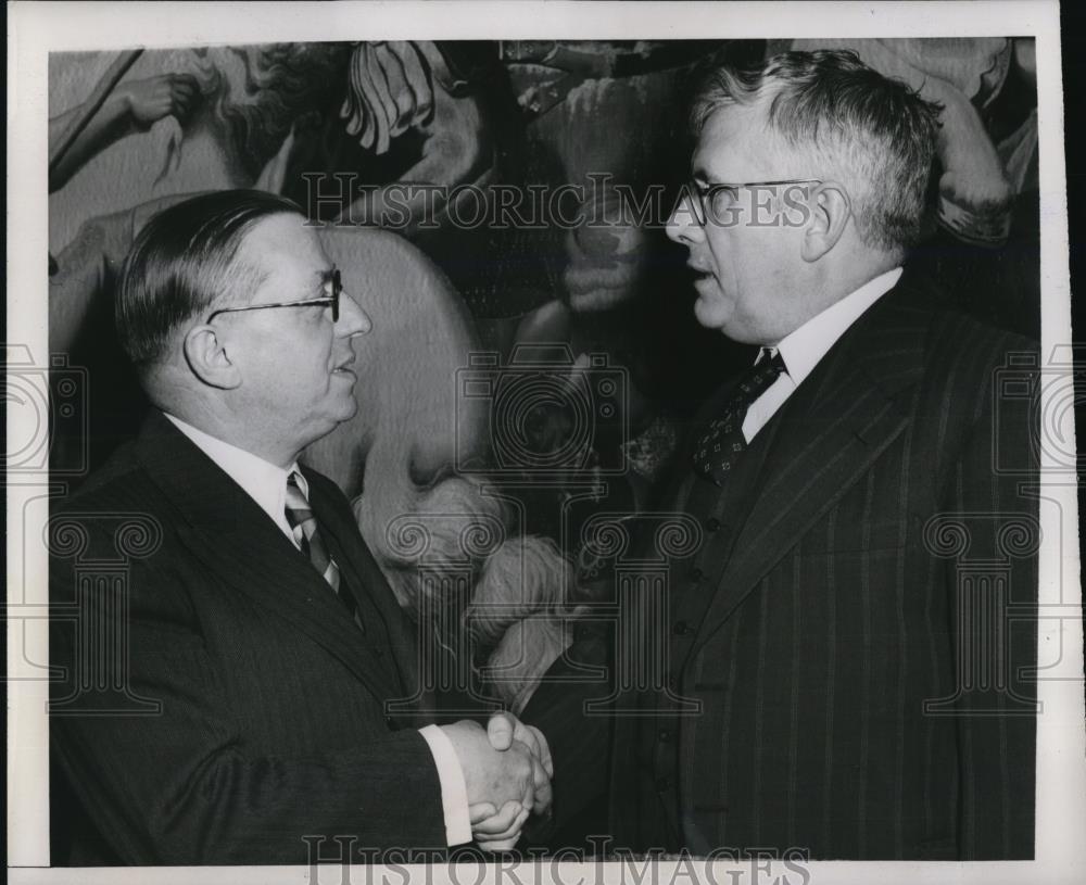 1946 Press Photo Dr. Herbert Evatt greeted by Felix Gouin in Paris - Historic Images