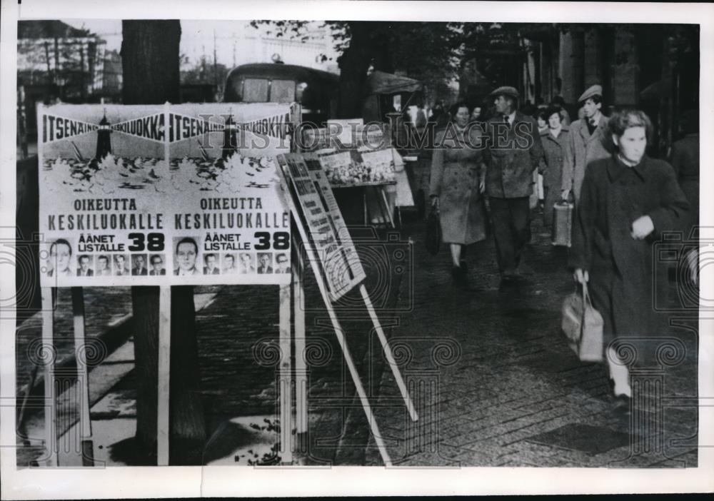 1950 Press Photo Election Posters on Streets of Helsinki Finland - Historic Images