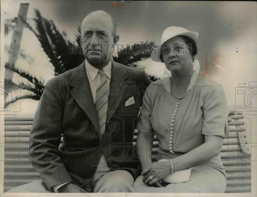 1936 Press Photo Col. Edward Starling and Wife on Honeymoon in Miami Florida - Historic Images