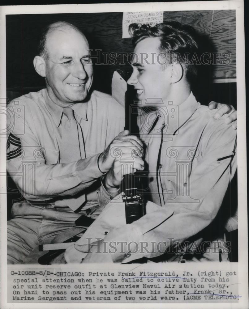 1950 Press Photo Chicago Pvt Frank Fitzgerald Jr &amp; dad Marine Sgt Frank Sr - Historic Images