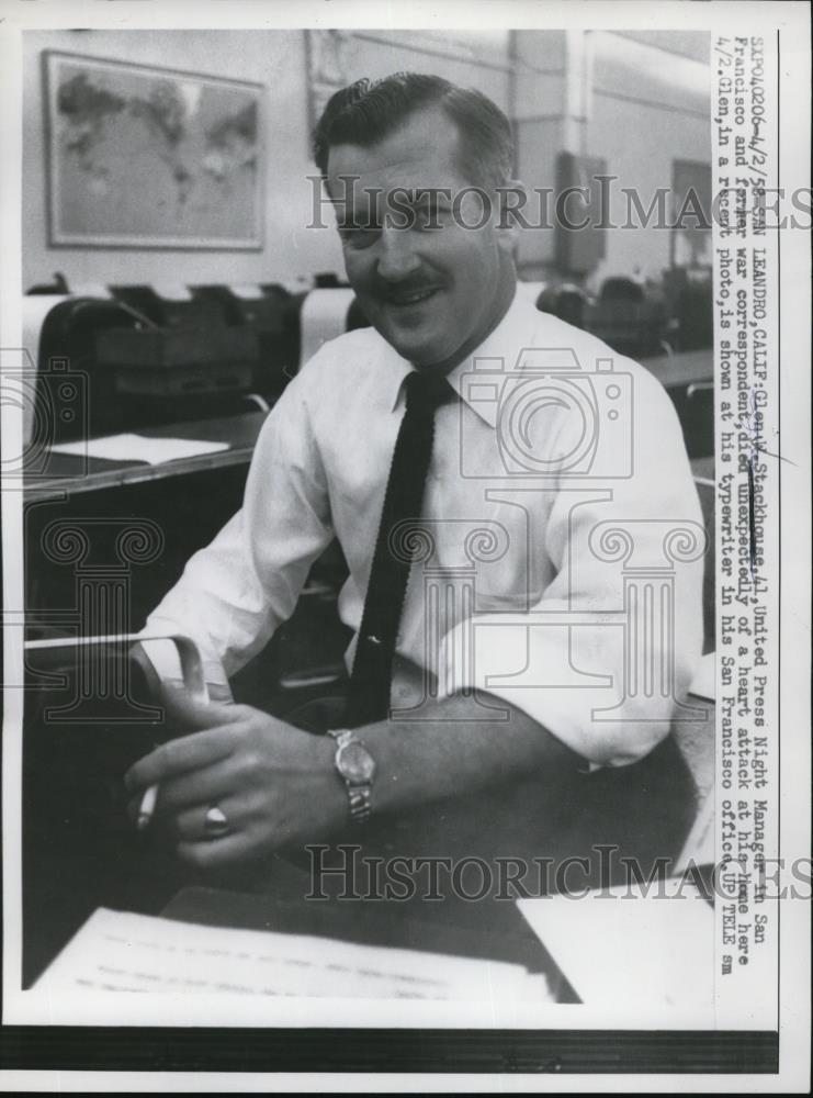 1958 Press Photo Glen W. Stackhouse, United Press Night manager - Historic Images