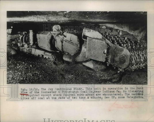 1948 Press Photo Joy continuous Miner at the Kent Mine of Rochester & Pittsburg - Historic Images