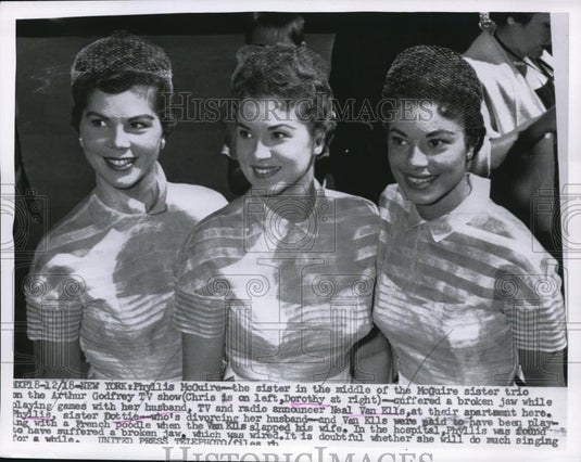 1955 Press Photo Phyllis, Chris, & Dorothy McGuire of Arthur Godfrey TV show - Historic Images