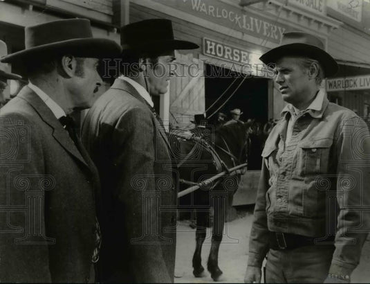 1959 Press Photo Richard Arlen, Henry Fonda, Richard Widmark in Warlock - Historic Images