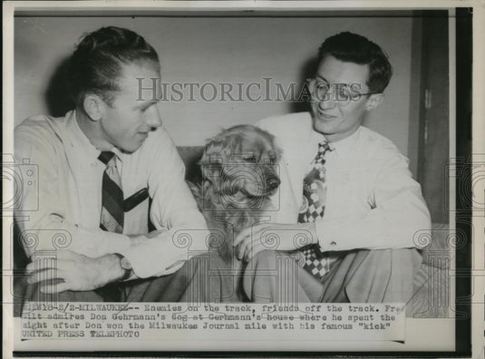 1952 Press Photo Fred Wilt Admires Don Gerhmann's Dog - Historic Images