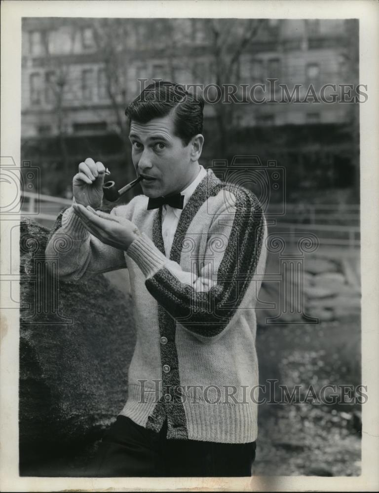 1959 Press Photo Mainly for men bulky cardigan is styled with low v neck and - Historic Images