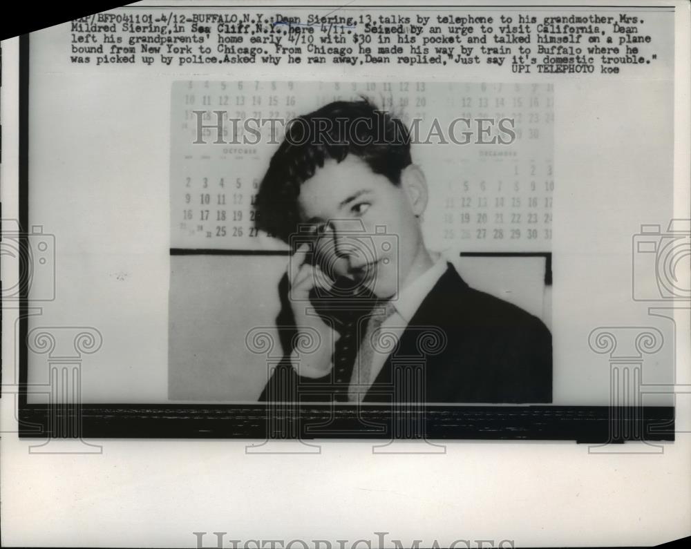 1960 Press Photo Buffalo NY Dean Siering age 13 ran away from home - Historic Images