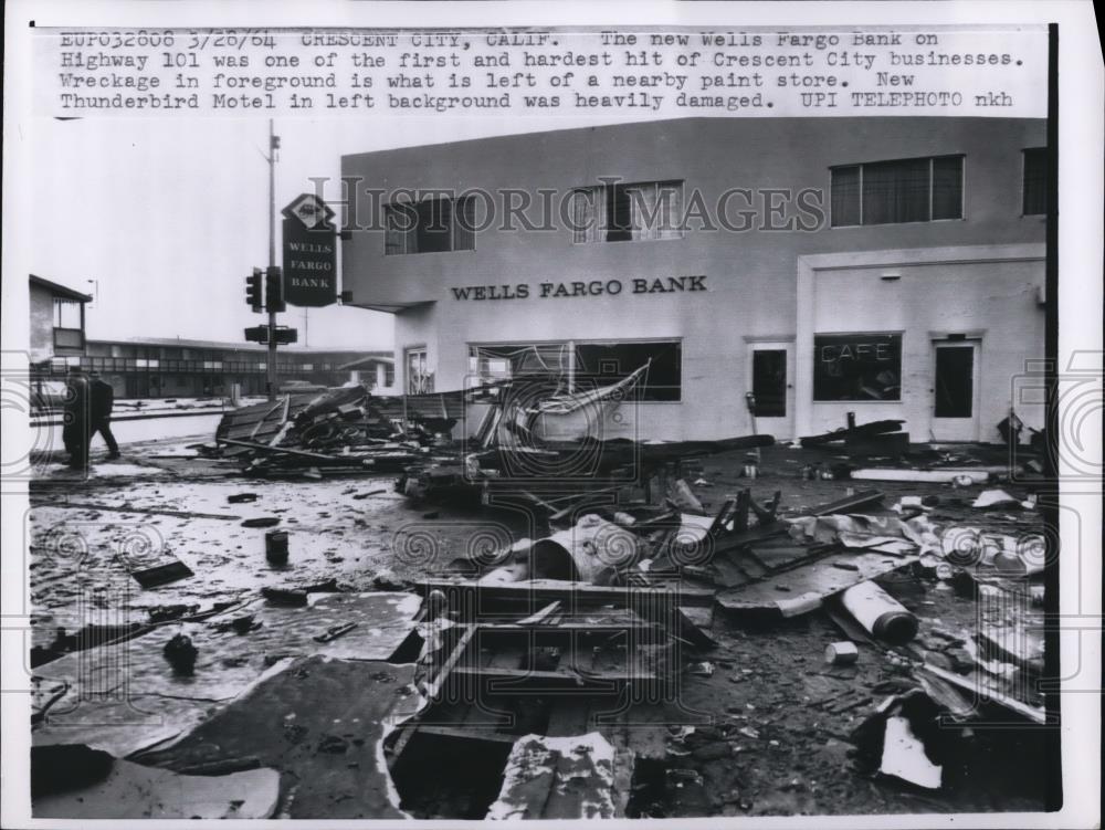 1964 Press Photo Wells Fargo Bank, hardest hit of Crescent City businesses - Historic Images