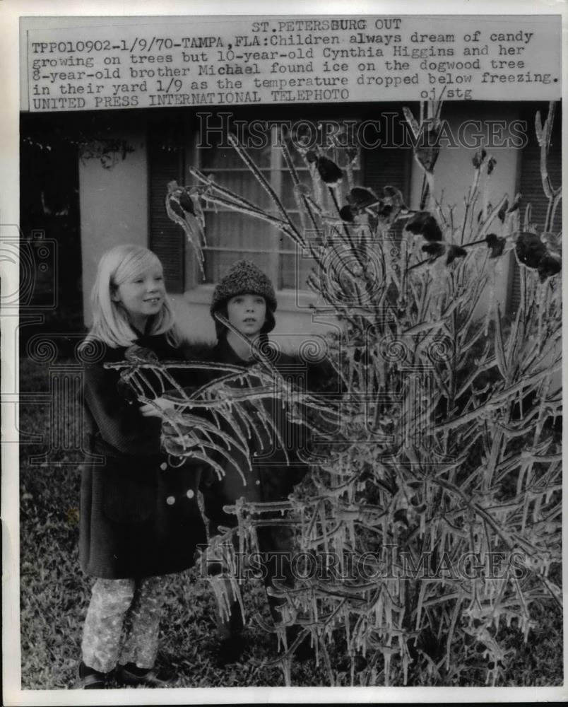 1970 Press Photo Tampa Fla 10 yr old Cynthia Higgins and her 8 yr old brother - Historic Images