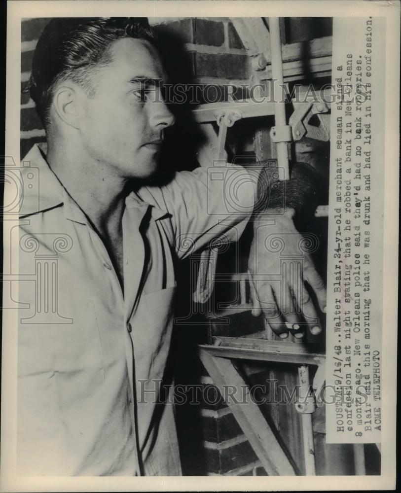 1948 Press Photo Seaman Walter Blair stated he robbed a bank in New Orleans - Historic Images