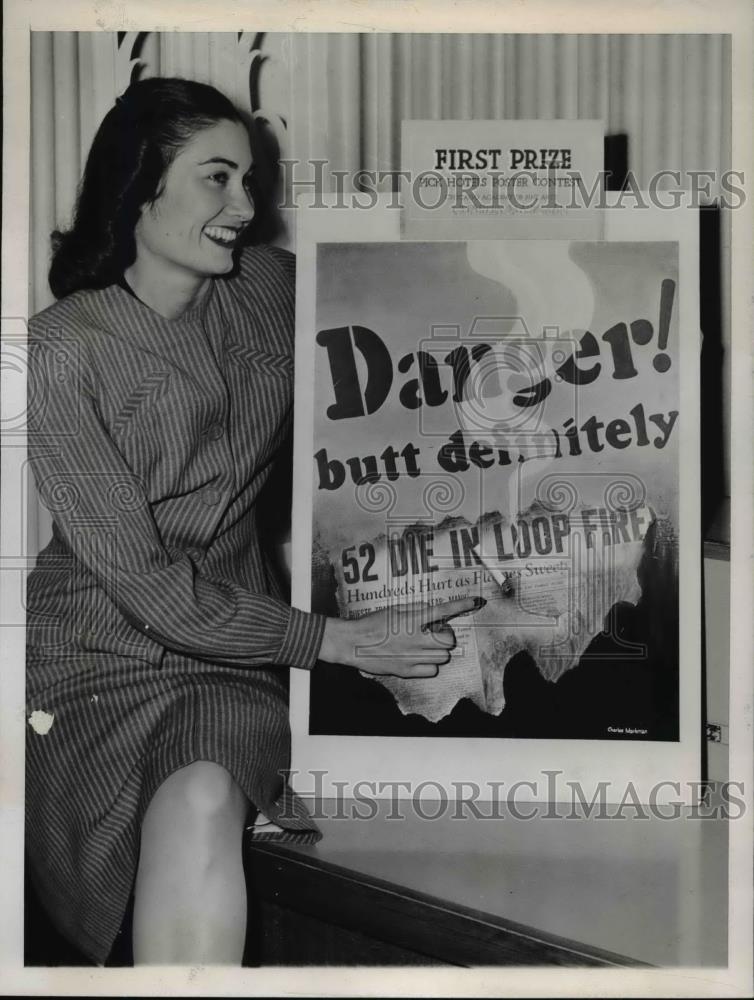 1946 Press Photo Helen Brooks prize winning poster National Fire Prevention Week - Historic Images