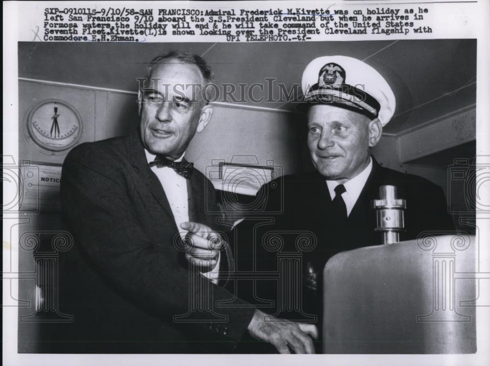 1958 Press Photo Admiral Frederick Kivette was on holiday as he left San - Historic Images