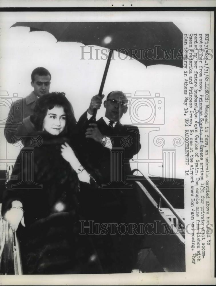 1962 Press Photo London Princess Sophia of Greece arrives for private visit - Historic Images