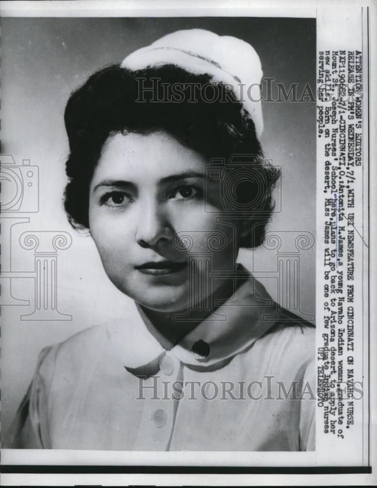 1959 Press Photo Antonita M James A Navajo Indian woman graduate of Mount St - Historic Images