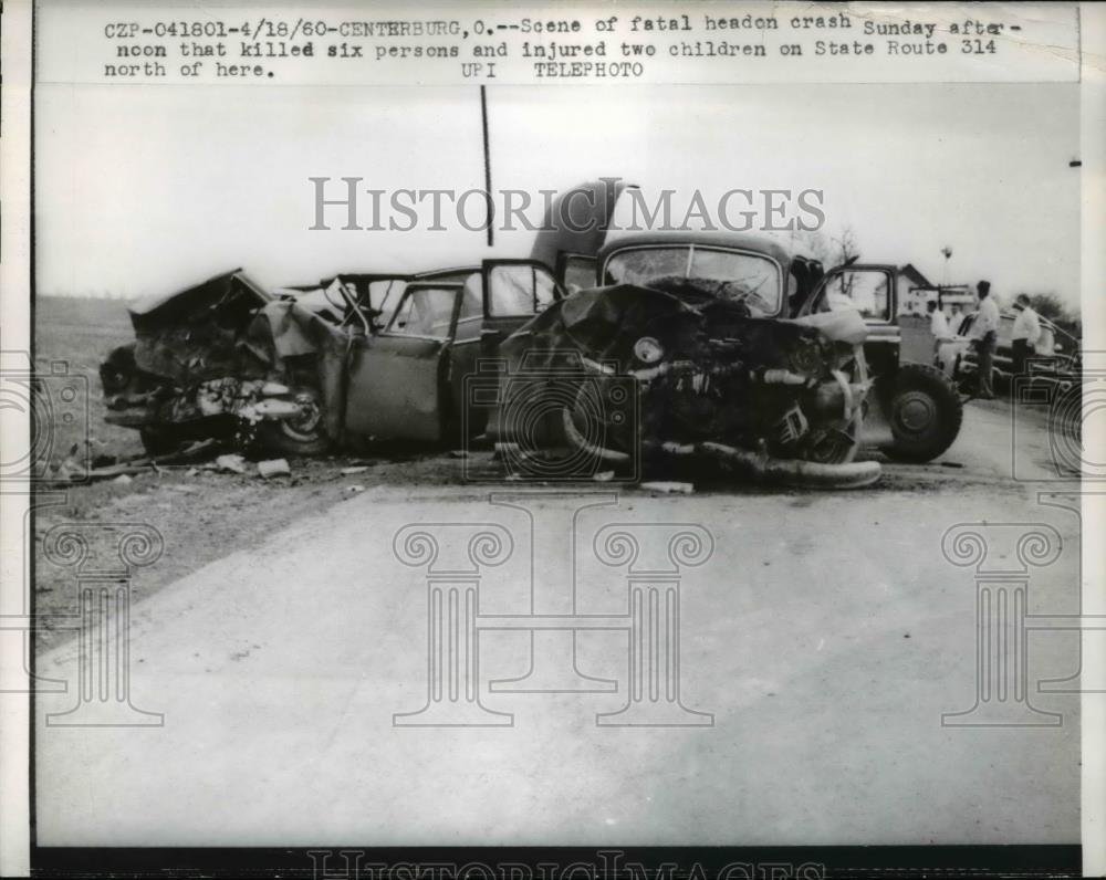 1960 Press Photo of scene of fatal head on collision Sunday afternoon - Historic Images