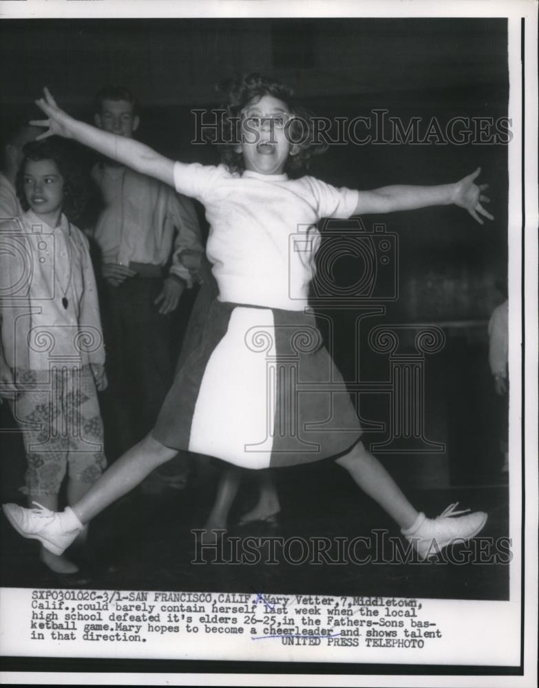 1957 Press Photo Mary Vetter hopes to become a cheerleader and shows talent - Historic Images