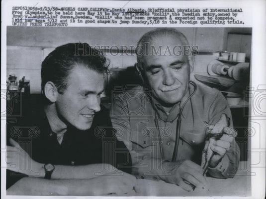 1958 Press Photo Dr. Dante Albasio with "Rolli" and its owner Bror W. Lander - Historic Images