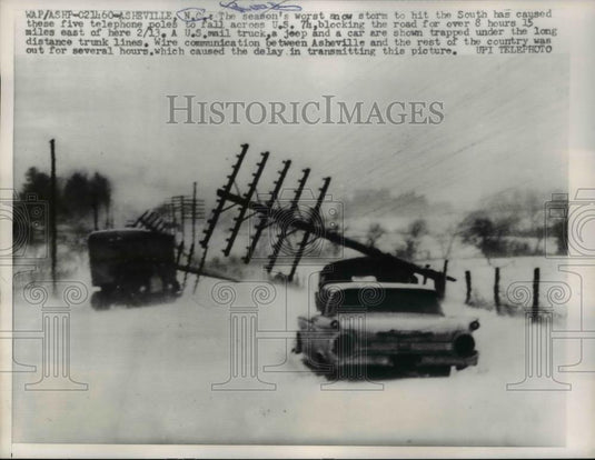 1960 Press Photo Asheville NC bad snowstorm causes doened lines & accidents - Historic Images