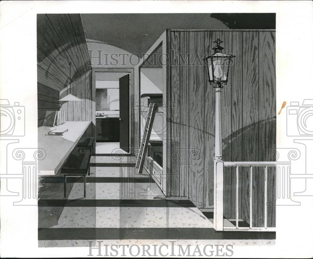 1963 Press Photo Artwork concept for attic bedroom for two boys - Historic Images