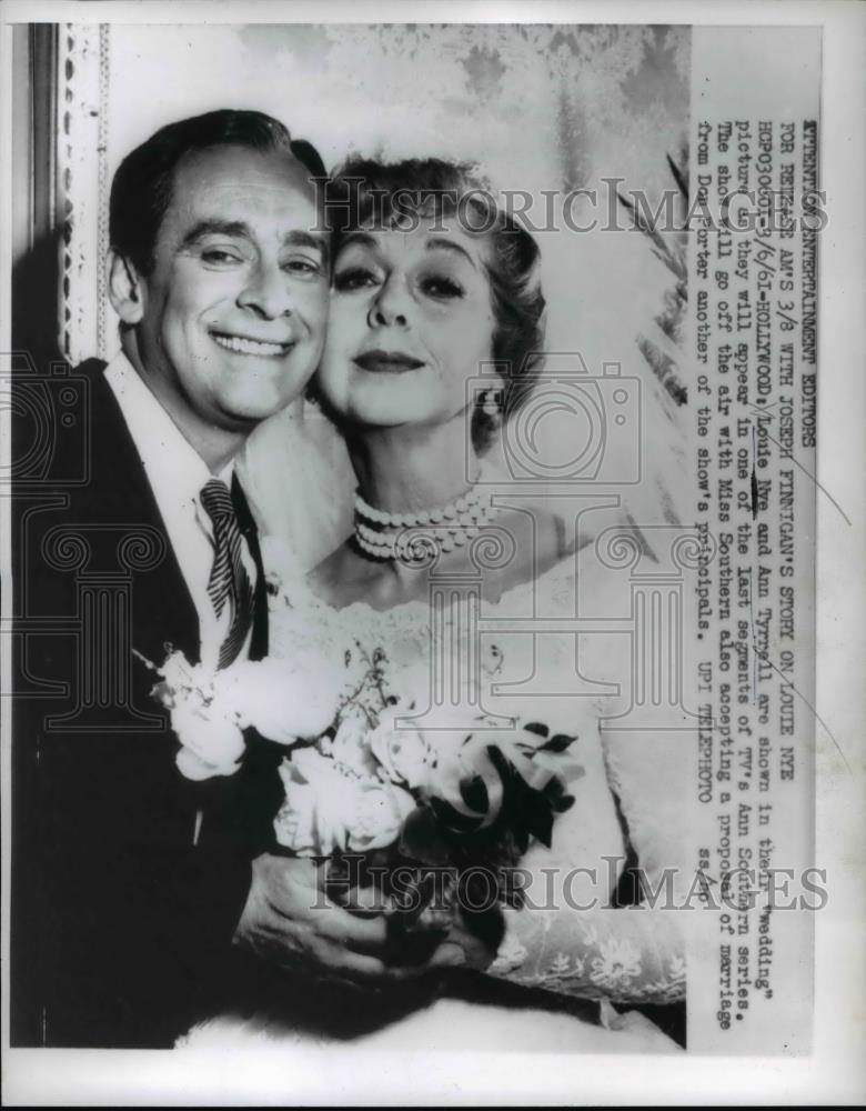 1961 Press Photo Hollywood Louie Nye &amp; Ann Tyrrell actors in wedding pose - Historic Images