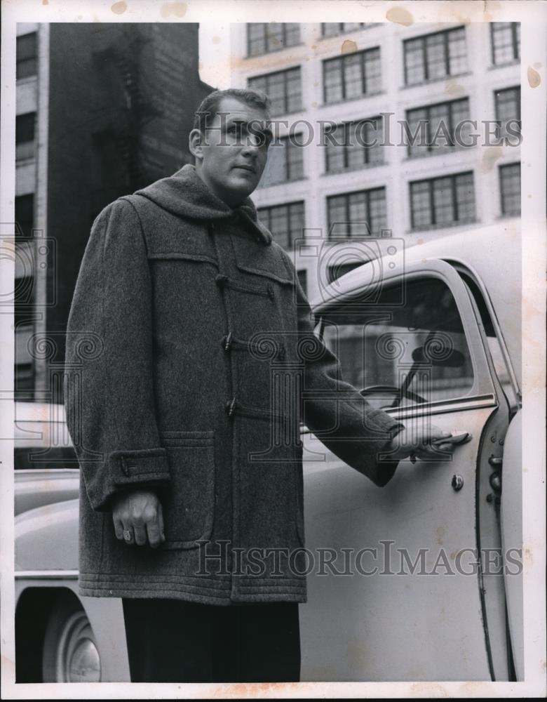 1955 Press Photo Pack Coat with leather rugged westher, Mainly for Men - Historic Images