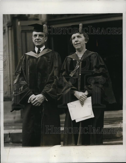 1933 Press Photo Owen Young NY financier & Ada Comstock at Radcliffe College - Historic Images