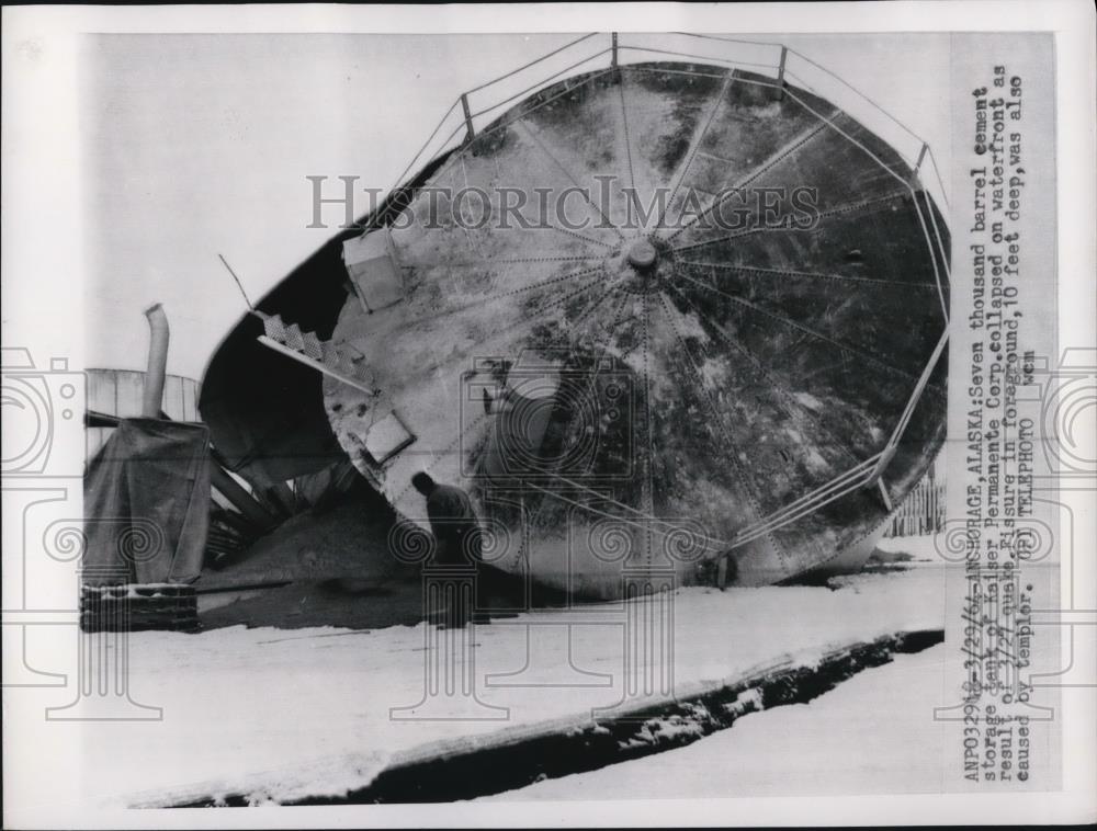 1964 Press Photo Barrel cement tank of Kaiser Permanente Corp collapsed - Historic Images