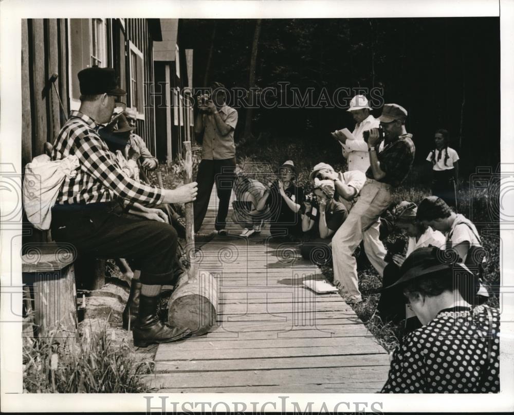 1940 Press Photo Lumberjacks pose for Photography Nahma School Students - Historic Images