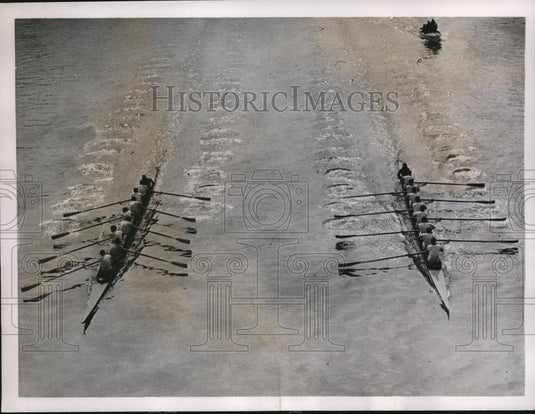 1937 Press Photo Oxford and Cambridge Crews Practice on Seine River in France - Historic Images