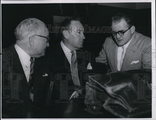 1956 Press Photo Martin Mouermick & Don Miller Attorneys & Walsh Defendant - Historic Images