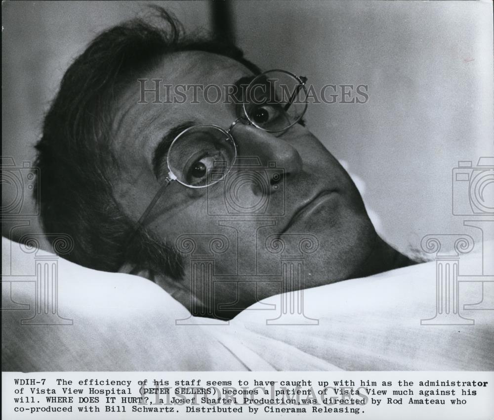 1973 Press Photo Peter Sellers in Where Does It Hurt - Historic Images