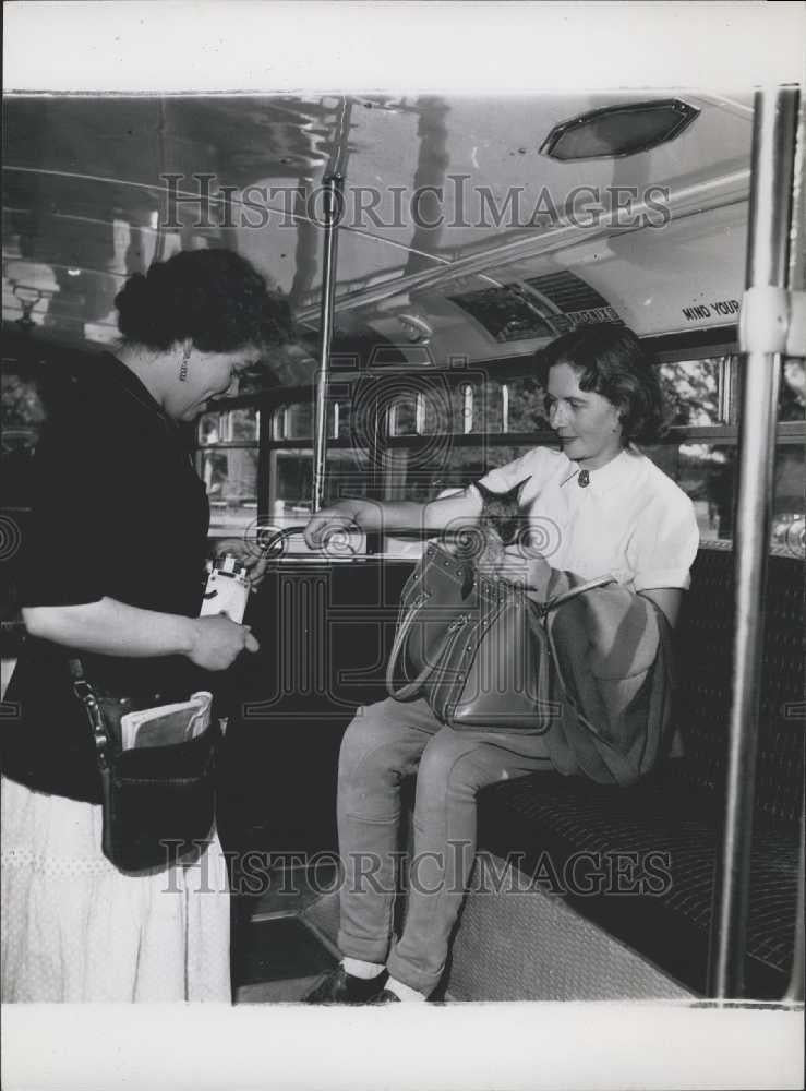 Press Photo Penny Dog Bus Riding Impey Leather Bag - Historic Images