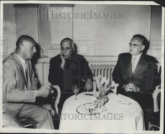1957 Press Photo India's PM,, Mr. Nehru, Dr. S. L. Mansholt& PM Dr. W. Dress - Historic Images