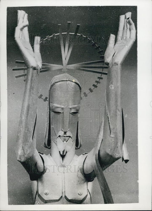 1958 Press Photo Christ In Aluminum Vatican Pavilion At Brussels Int'l Exhibit - Historic Images