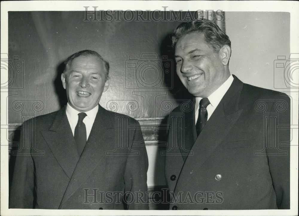 1956 Press Photo Dmitri Shepilov Soviet Foreign Secretary Selwyn Lloyd Suez - Historic Images