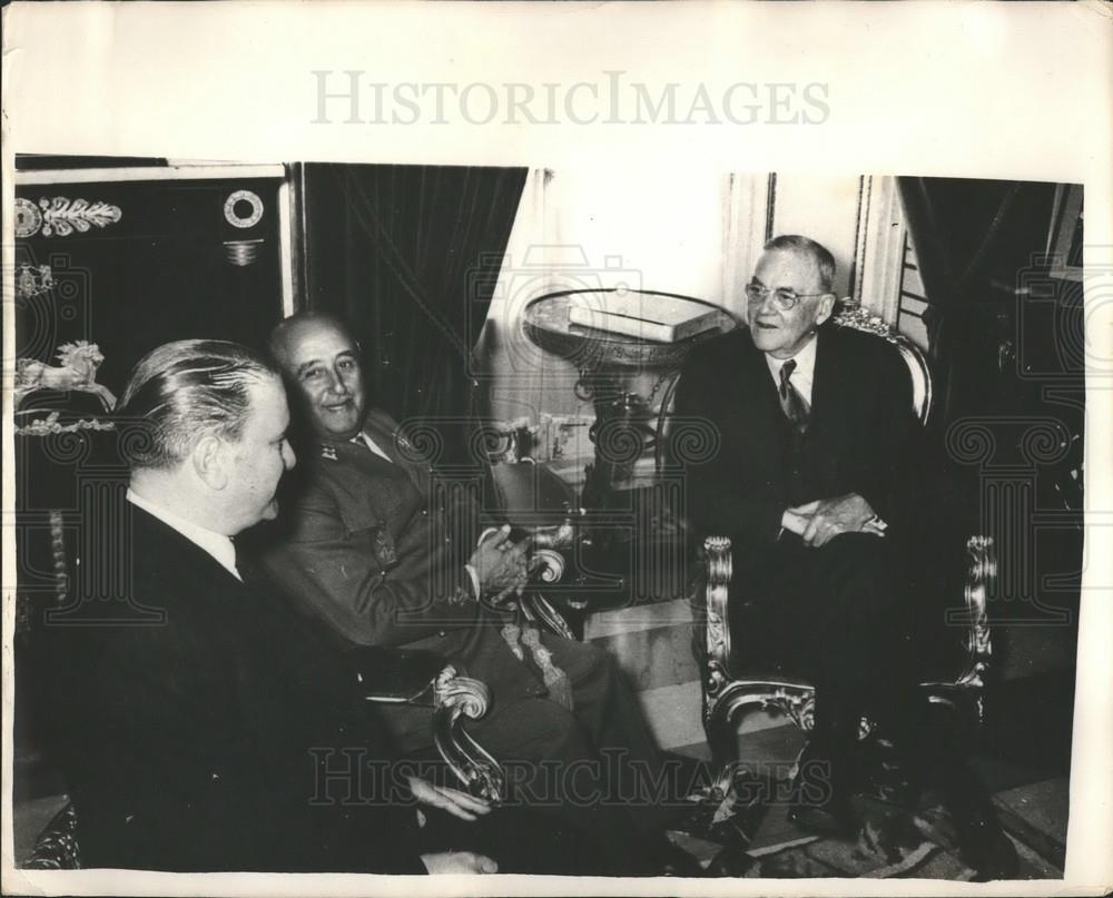 1957 Press Photo John Foster Dulles US Sec. of State Sees General Franco - Historic Images