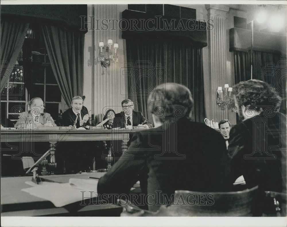 1975 Press Photo Sen F E Moss,Sen C H Percy and Sen PV Domenici - Historic Images