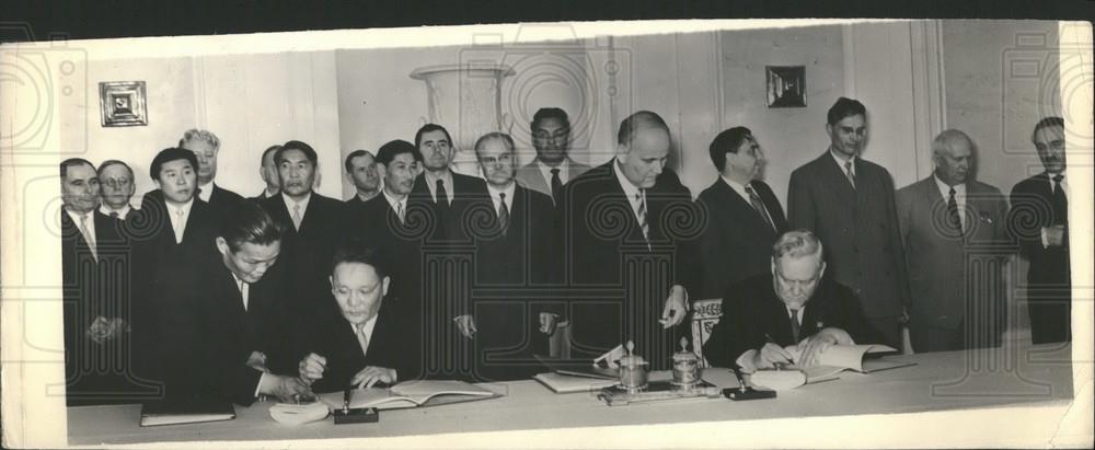 1957 Press Photo Y. Tsedenbal Mongolia Marshal Bulganan Chairman Ministers USSR - Historic Images