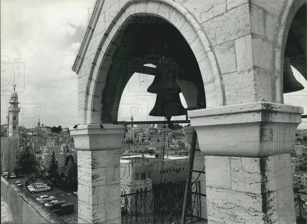 1983 Press Photo Bells in tower of Birth-Church ,Bethlehem in Israel - Historic Images