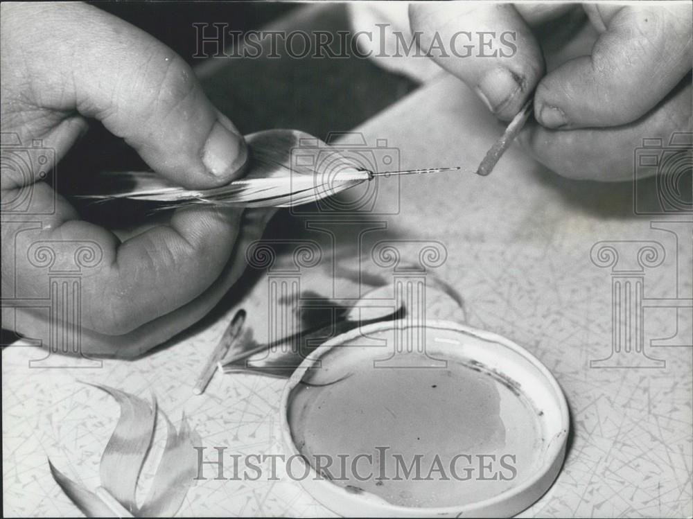 Press Photo Needles are inserted in replacement feathers, to form splints and gl - Historic Images