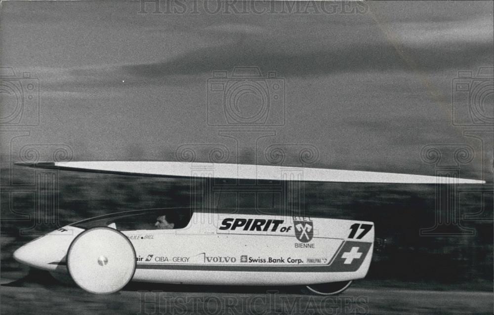 1987 Press Photo Spirit Of Biel Solarcar, Solarcar Race, Australia - Historic Images